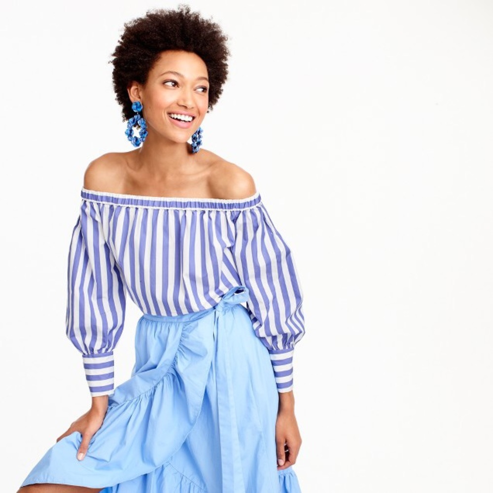 🌸J.CREW Off Shoulders Striped  long Sleeve Blouse